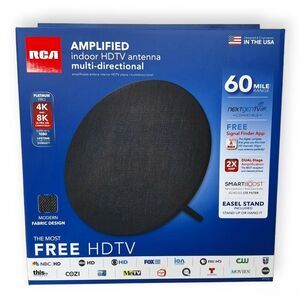 RCA Amplified Indoor HDTV Antenna Multi-Directional 60 Mile Range 4K 8K Ultra HD